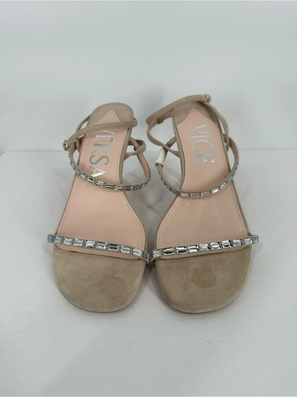 VICE VERSA Marina Beige Crystal Strap Convertible Sandel Heels to Flats Size 7 - Picture 2 of 16